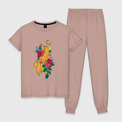 Пижама хлопковая женская Пятихвостый лис, цвет: пыльно-розовый