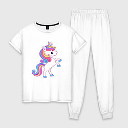 Пижама хлопковая женская Милый единорог unicorn, цвет: белый