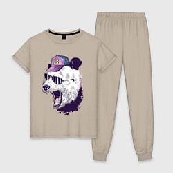 Пижама хлопковая женская Cool panda!, цвет: миндальный