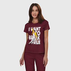 Пижама хлопковая женская Queen I want to break free, цвет: меланж-бордовый — фото 2