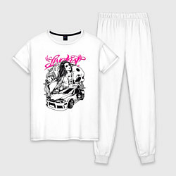Пижама хлопковая женская Девушка с тату и череп, цвет: белый