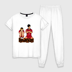 Пижама хлопковая женская Кенма Козуме и Тэцуро Куроо , Волейбол, цвет: белый