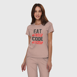 Пижама хлопковая женская EAT SLEEP CODE REPEAT, цвет: пыльно-розовый — фото 2