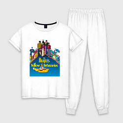 Пижама хлопковая женская The Beatles on a Yellow Submarine, цвет: белый
