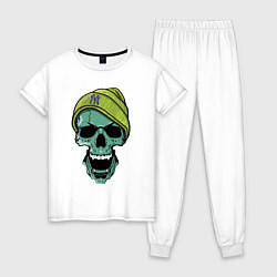 Пижама хлопковая женская New York Yankees Cool skull, цвет: белый