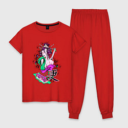 Пижама хлопковая женская Гейша с мечом, цвет: красный