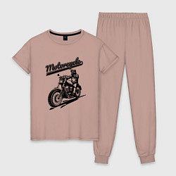 Пижама хлопковая женская Motorcycle Cool rider, цвет: пыльно-розовый