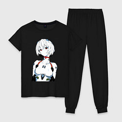 Пижама хлопковая женская Рей Аянами Rei Ayanami Ева Евангелион, цвет: черный