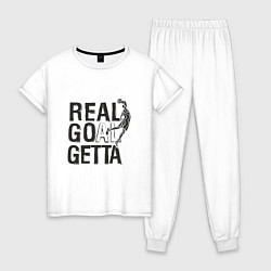 Пижама хлопковая женская Real Goal Getta, цвет: белый