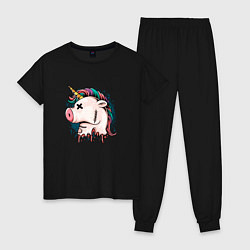 Пижама хлопковая женская Dead unicorn, цвет: черный