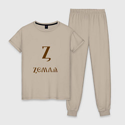 Пижама хлопковая женская Буква кириллицы Z- земля, цвет: миндальный