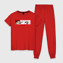 Пижама хлопковая женская АНИМЕ ДЕВУШКА С КРАСНЫМИ ГЛАЗАМИ, цвет: красный