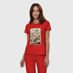 Пижама хлопковая женская Coffee Cup Retro, цвет: красный — фото 2
