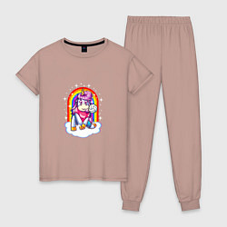 Пижама хлопковая женская Unicorn - Volleyball, цвет: пыльно-розовый