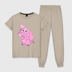 Пижама хлопковая женская Розовый слонёнок, цвет: миндальный