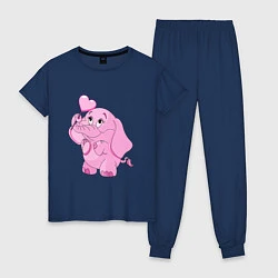 Пижама хлопковая женская Розовый слонёнок, цвет: тёмно-синий