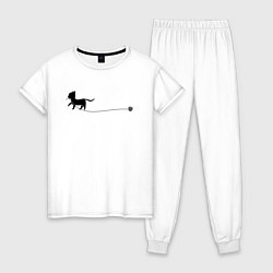 Пижама хлопковая женская Кошка с клубком, цвет: белый
