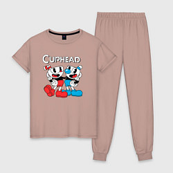 Пижама хлопковая женская Cuphead Чашечки, цвет: пыльно-розовый