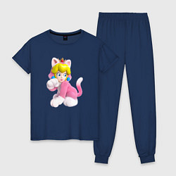 Пижама хлопковая женская Принцесса Персик - кошка Super Mario 3D Land, цвет: тёмно-синий