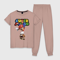 Пижама хлопковая женская Mario and Goomba Super Mario, цвет: пыльно-розовый