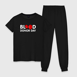 Пижама хлопковая женская Blood Donor Day, цвет: черный