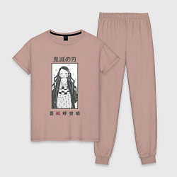 Пижама хлопковая женская Незуко камадо прямоугольник, цвет: пыльно-розовый