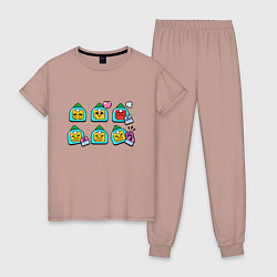 Пижама хлопковая женская Значки на Спраута Пины Бравл Старс Sprout, цвет: пыльно-розовый