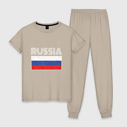 Пижама хлопковая женская Russia - Россия, цвет: миндальный