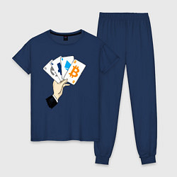 Пижама хлопковая женская Криптовалютные карты, цвет: тёмно-синий
