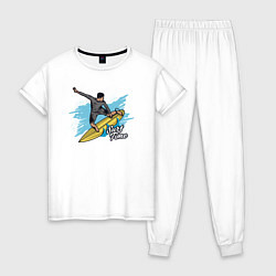 Пижама хлопковая женская Серфинг волны, цвет: белый