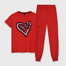 Пижама хлопковая женская Сердце LOVE рисунок, цвет: красный