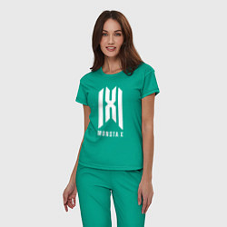 Пижама хлопковая женская Monsta x logo, цвет: зеленый — фото 2