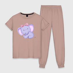 Пижама хлопковая женская Милый Слонёнок С Бантиком, цвет: пыльно-розовый