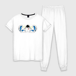 Пижама хлопковая женская Космонавт с волнами, цвет: белый