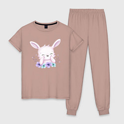 Пижама хлопковая женская Милый Крольчонок С Цветками, цвет: пыльно-розовый