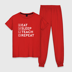 Пижама хлопковая женская Eat sleep TEACH repeat, цвет: красный