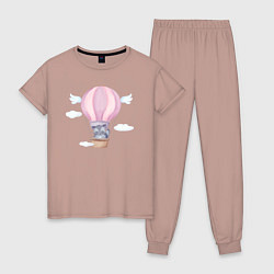 Пижама хлопковая женская Милый Енотик На Воздушном Шаре, цвет: пыльно-розовый