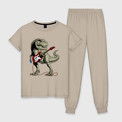 Пижама хлопковая женская Динозавр рокер, цвет: миндальный