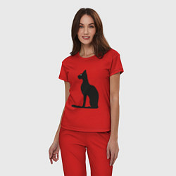 Пижама хлопковая женская Силуэт черной кошки, Египетская богиня Бастет, цвет: красный — фото 2