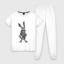 Пижама хлопковая женская Кролик - драное ухо с часами на животе Rabbit - a, цвет: белый