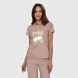 Пижама хлопковая женская Draw white logo - Ant, цвет: пыльно-розовый — фото 2