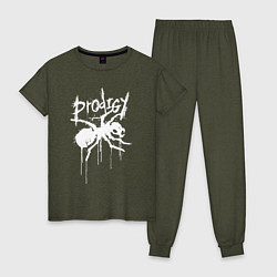 Пижама хлопковая женская Draw white logo - Ant, цвет: меланж-хаки
