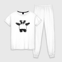 Пижама хлопковая женская Акварельная панда, цвет: белый