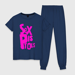 Пижама хлопковая женская Огромная надпись Sex Pistols, цвет: тёмно-синий