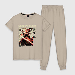 Пижама хлопковая женская Kazuha геншин, цвет: миндальный