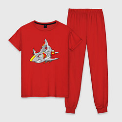 Пижама хлопковая женская Акула кибер - самолет, цвет: красный