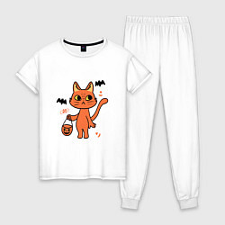 Пижама хлопковая женская CAT FOR HALLOWEEN, цвет: белый