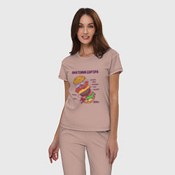 Пижама хлопковая женская Анатомия схема Бургера Burger Scheme Anatomy, цвет: пыльно-розовый — фото 2