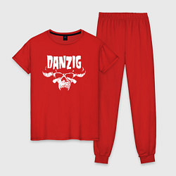 Пижама хлопковая женская Danzig skull, цвет: красный