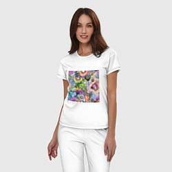 Пижама хлопковая женская Абстрактные акварельные разноцветные растения, цвет: белый — фото 2